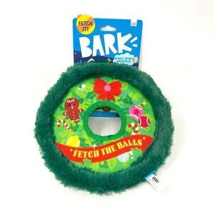 BARK Howly Jowly Holidays Toss The Flying Disc 10" Plush Dog Toy Fetch Play